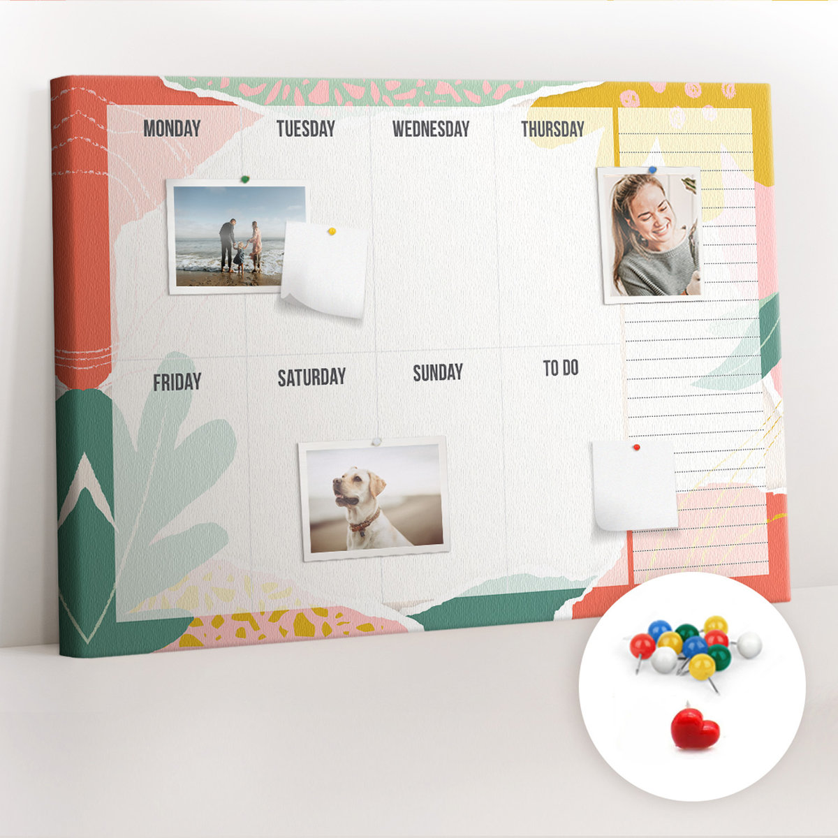 Organizer, Tablica korkowa 100x70 cm + Kolorowe Pinezki - Prosty planer tygodnia