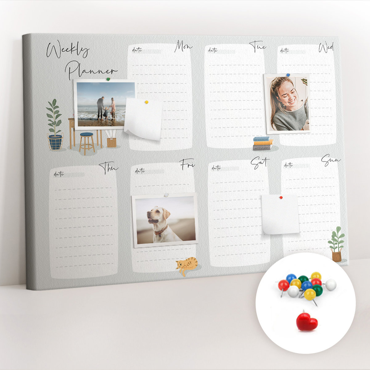 Organizer, Tablica korkowa 100x70 cm + Kolorowe Pinezki - Przytulny planer na tydzień