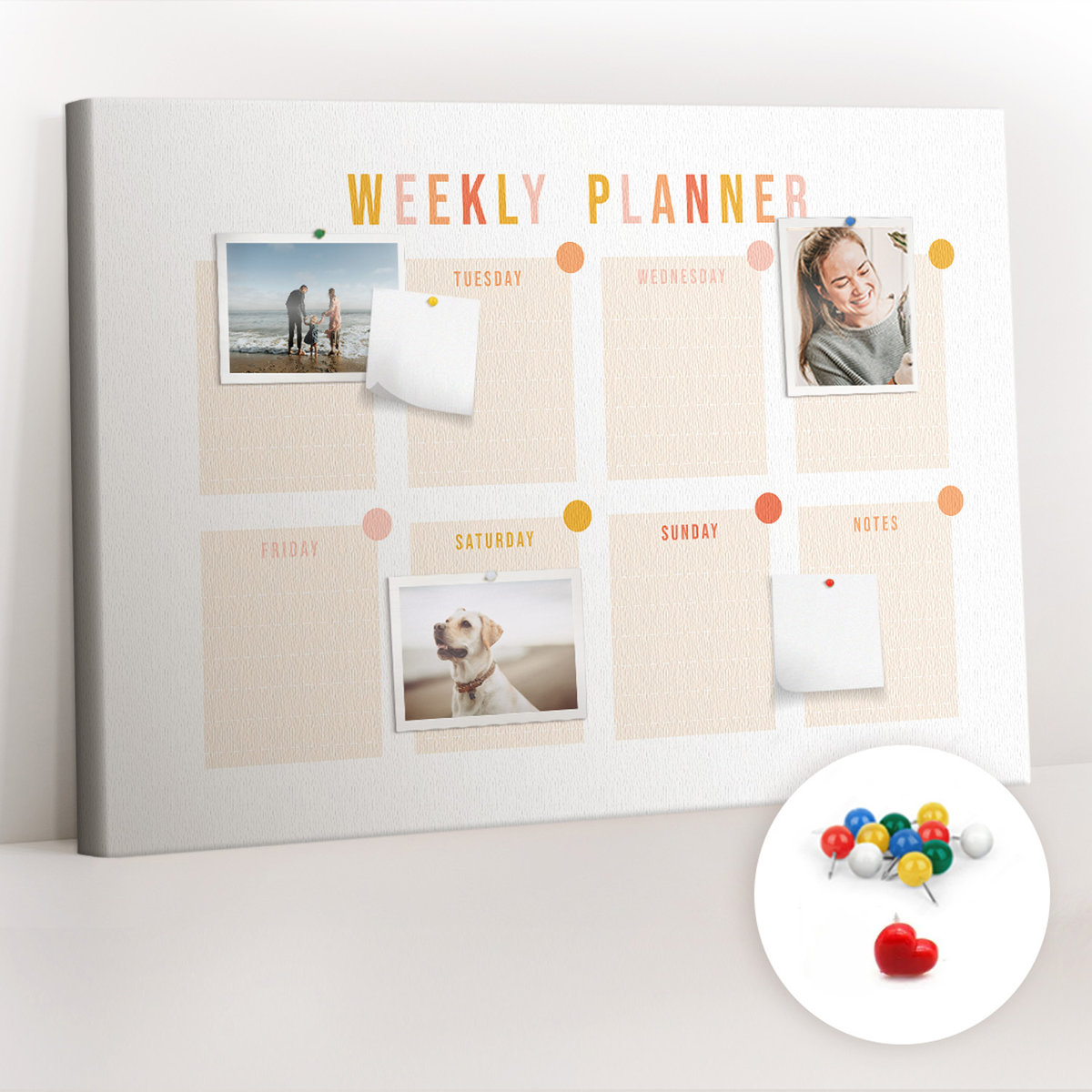 Organizer, Tablica korkowa 100x70 cm + Kolorowe Pinezki - Planer tygodnia