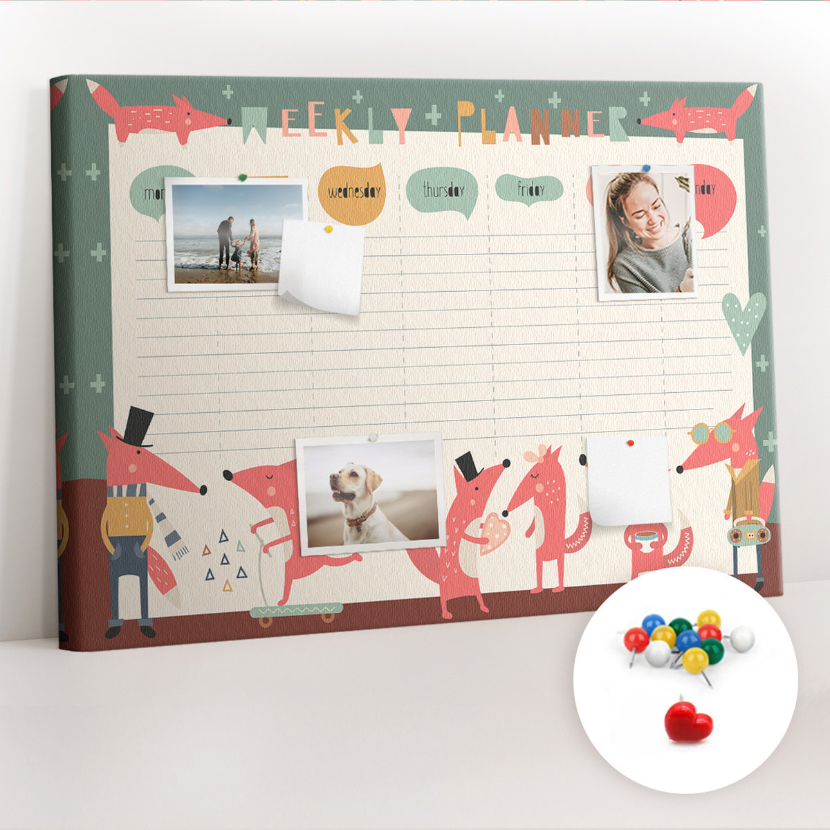 Organizer, Tablica korkowa 100x70 cm + Kolorowe Pinezki - Tygodniowy planer dla dzieci