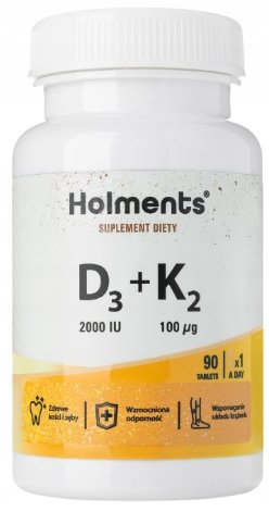 Holments, Witamina D3 2000 + K2 Kości Odporność, 90 Kaps.