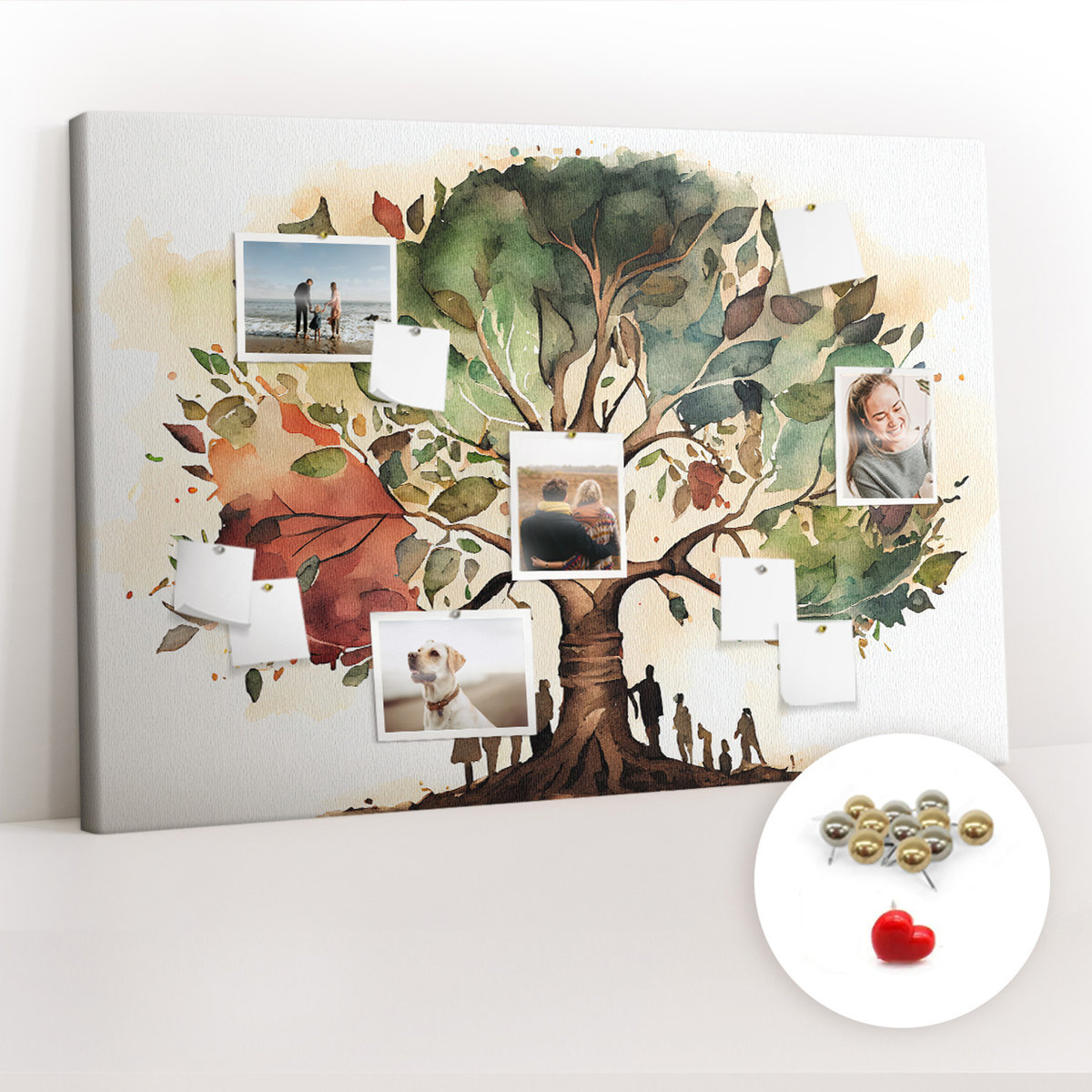 Organizer na ścianę XXL, Tablica Korkowa 120x80 cm - Drzewo rodzinne + Pinezki