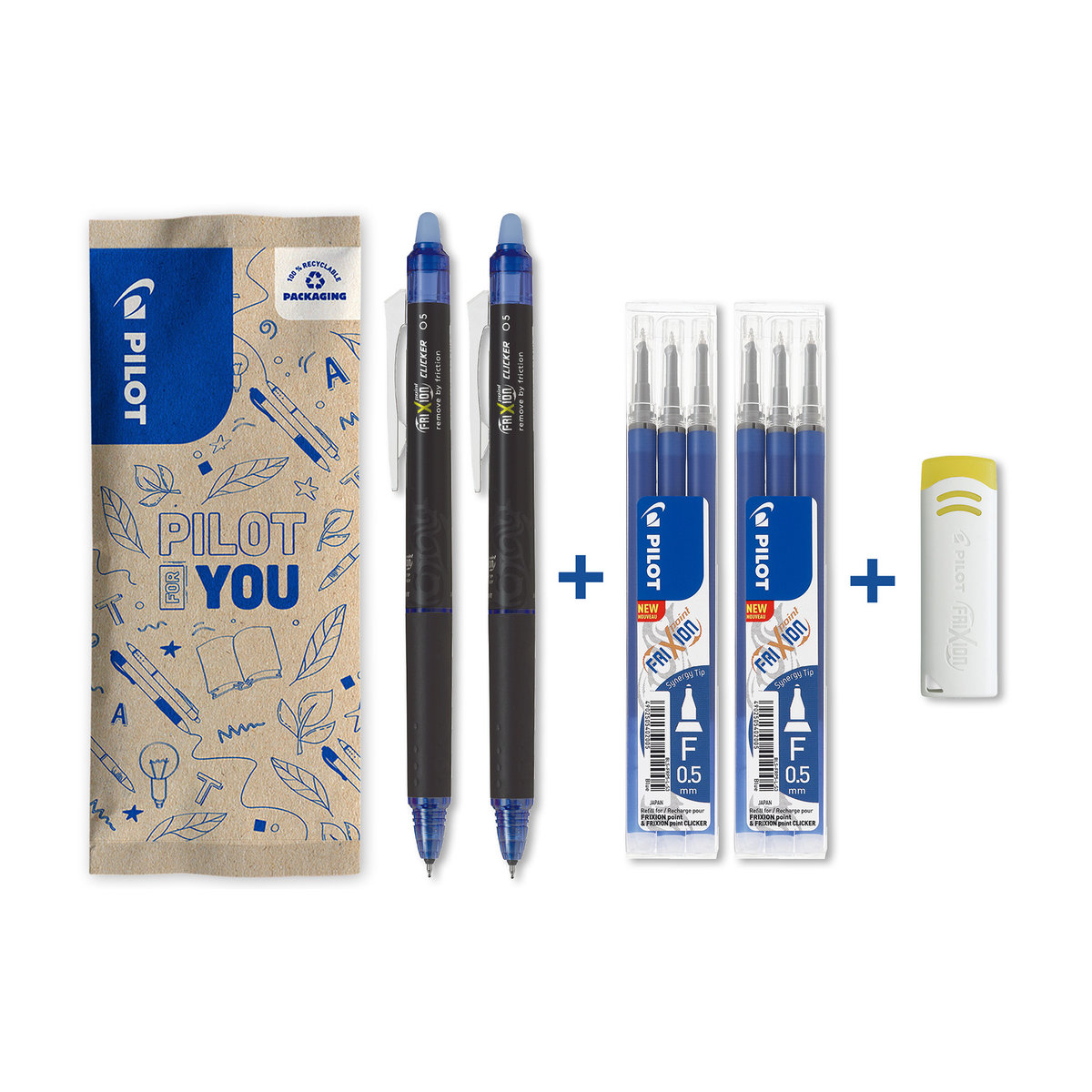 2x PILOT Frixion Point Clicker + wkłady niebieskie