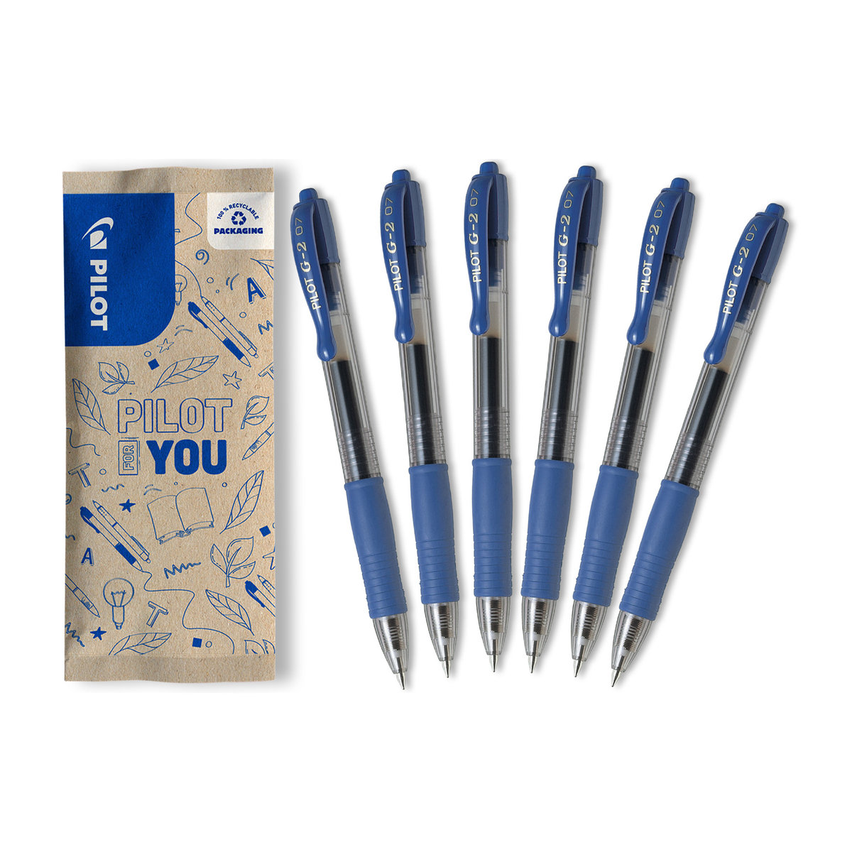 Zestaw 6 długopisów żelowych PILOT G2 niebieskie