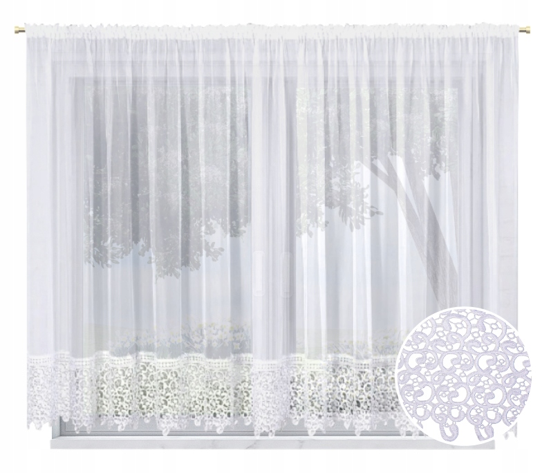 Firana 140X300 Z Gipiurą 20CM Biała Salon Kuchnia
