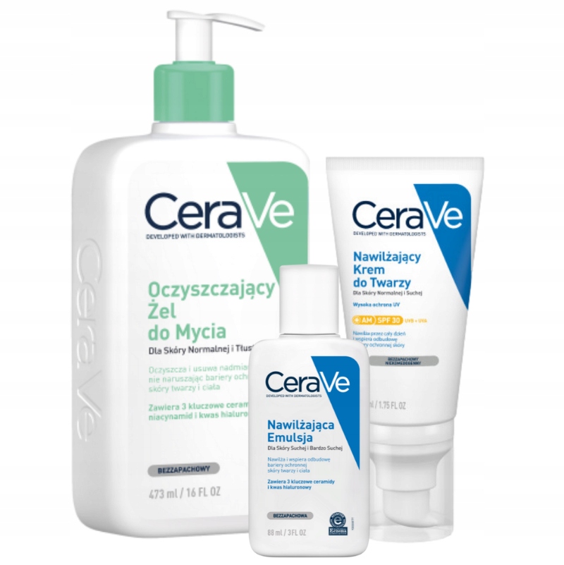 CeraVe Żel Oczyszczający 473ml, Krem do Twarzy z SPF30 52ml