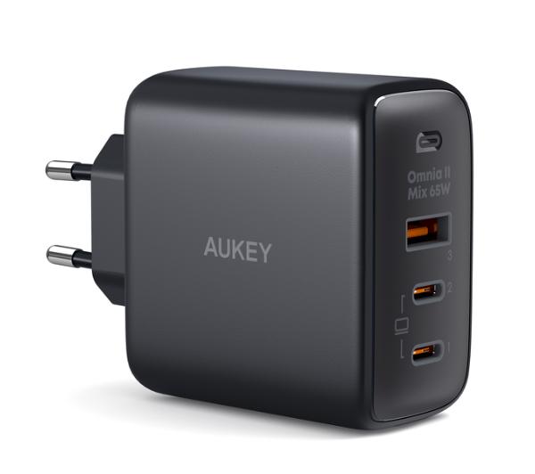 Aukey Omnia II PA-B6T-BK GaN, 2x USB-C, USB-A, QC, PD 65W, czarny