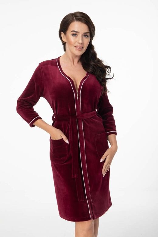 Damski welurowy szlafrok Vesna bordowy 3XL