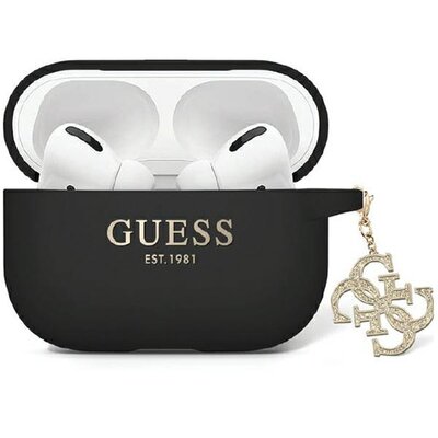 Guess GUAP2LECG4K AirPods Pro 2 cover czarny/black Liquid Silicone Glitter Triangle Charm