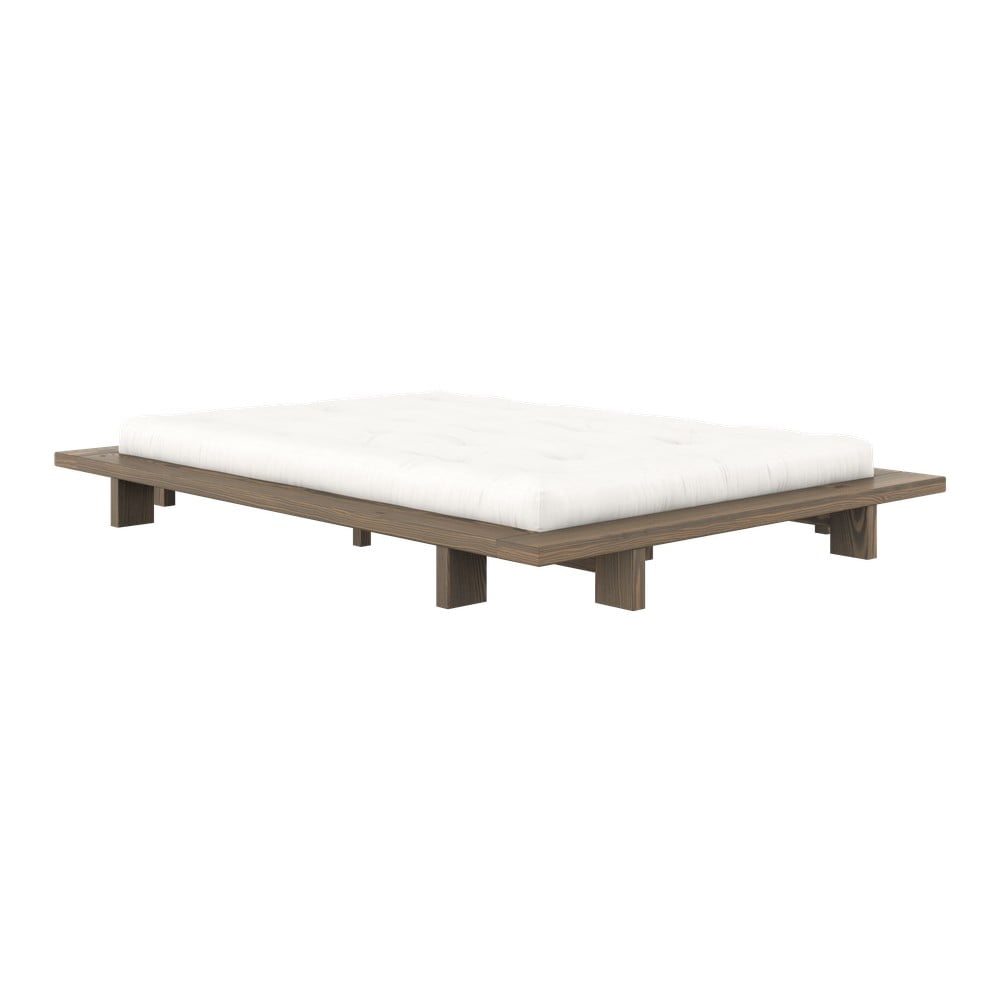 Brązowe łóżko dwuosobowe z litego drewna sosnowego ze stelażem 140x200 cm Japan – Karup Design
