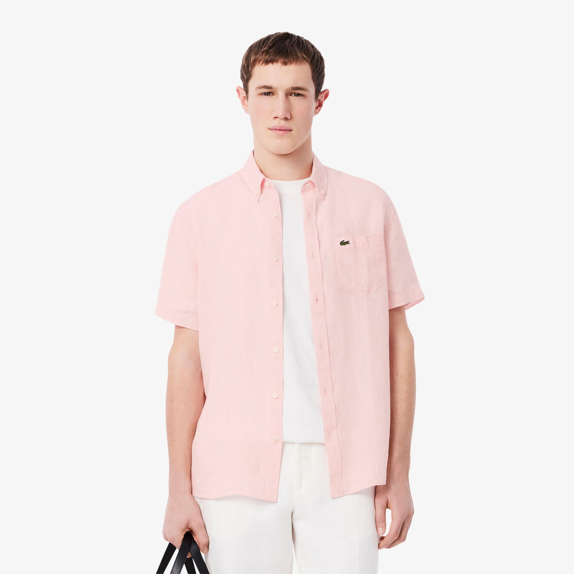 Lacoste męska koszula lniana z krótkim rękawem