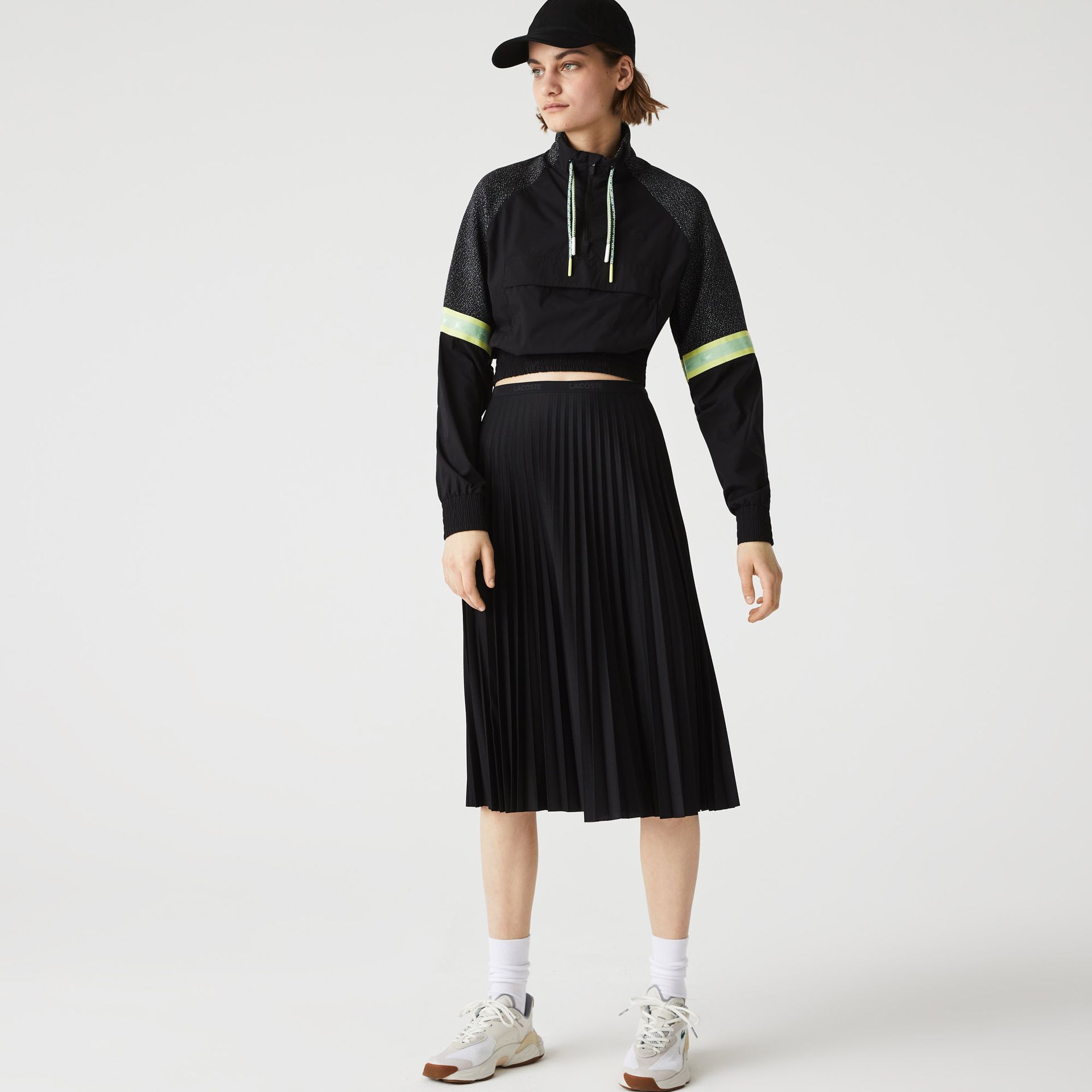 Lacoste damska spódnica plisowana z lejącego materiału z elastycznym paskiem w talii