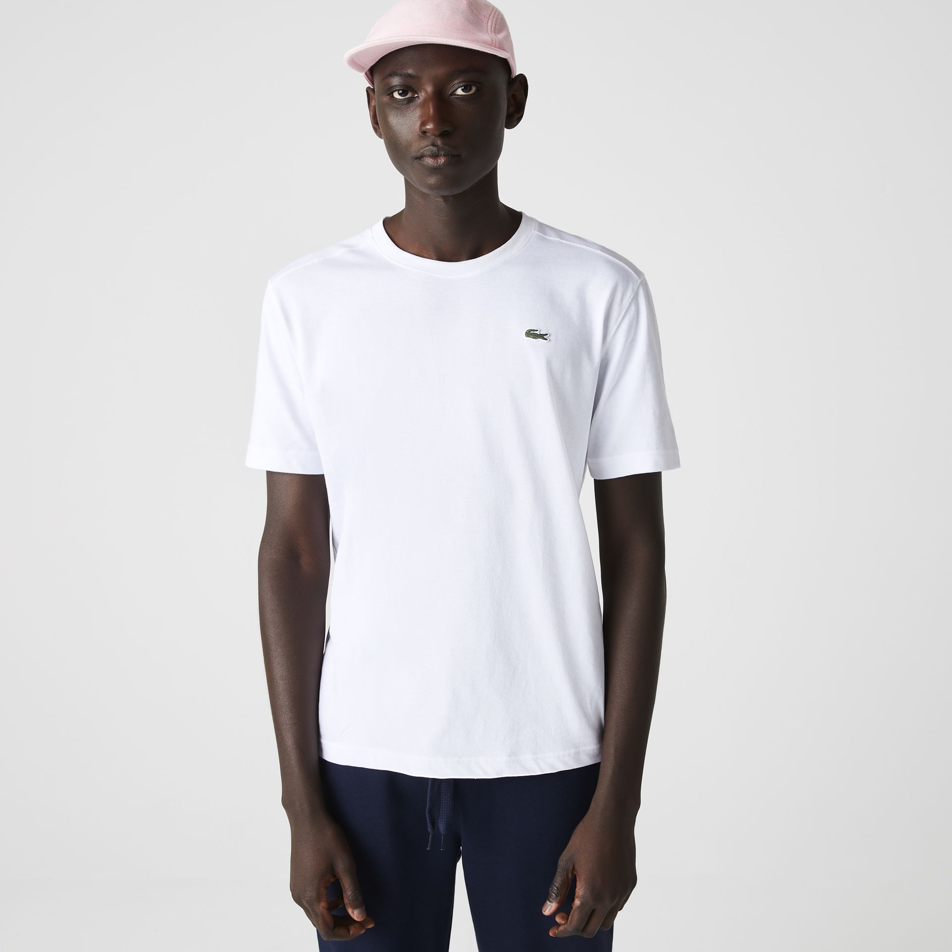Lacoste SPORT Biała koszulka męska o regularnym kroju z okrągłym dekoltem