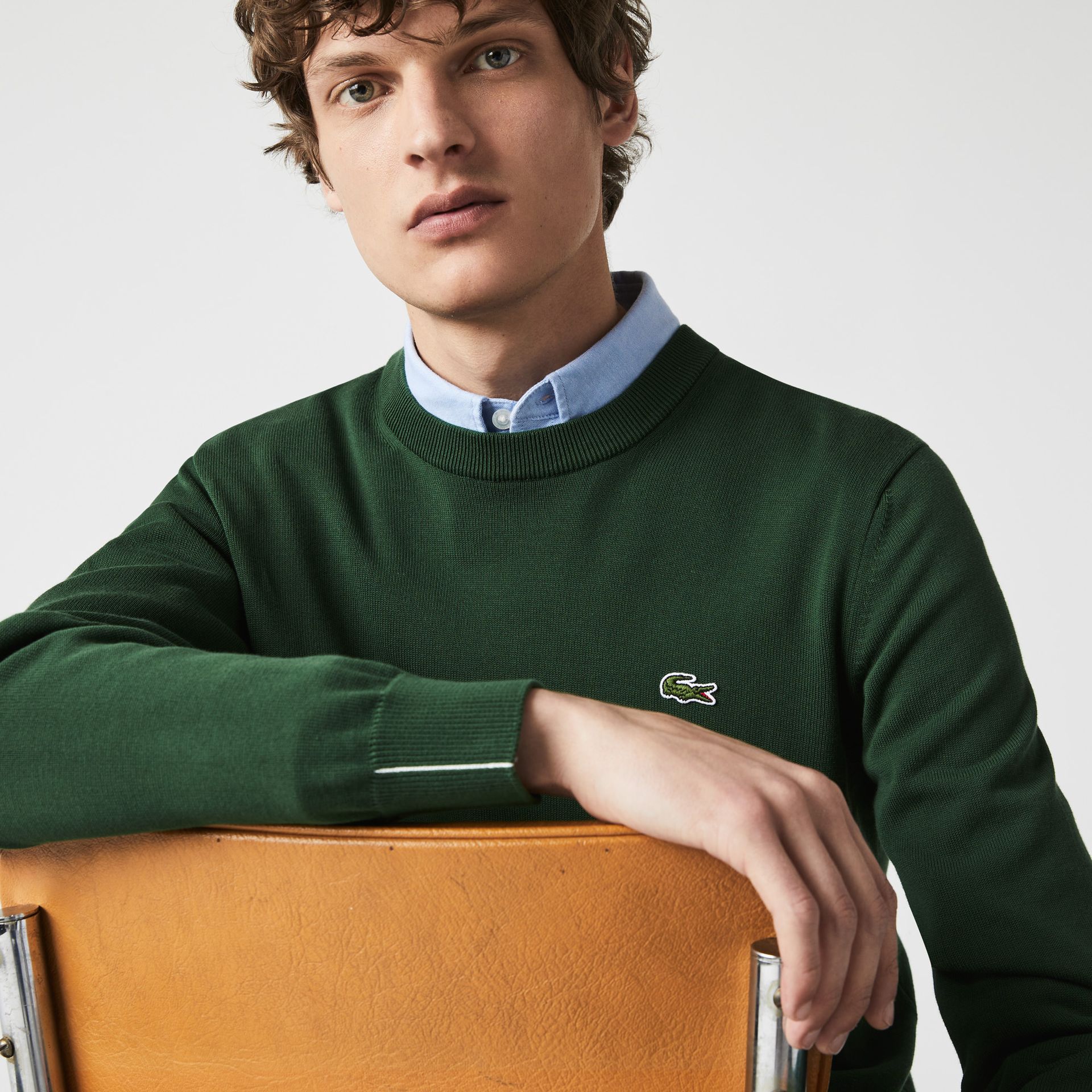 Lacoste męski sweter z bawełny organicznej z okrągłym dekoltem