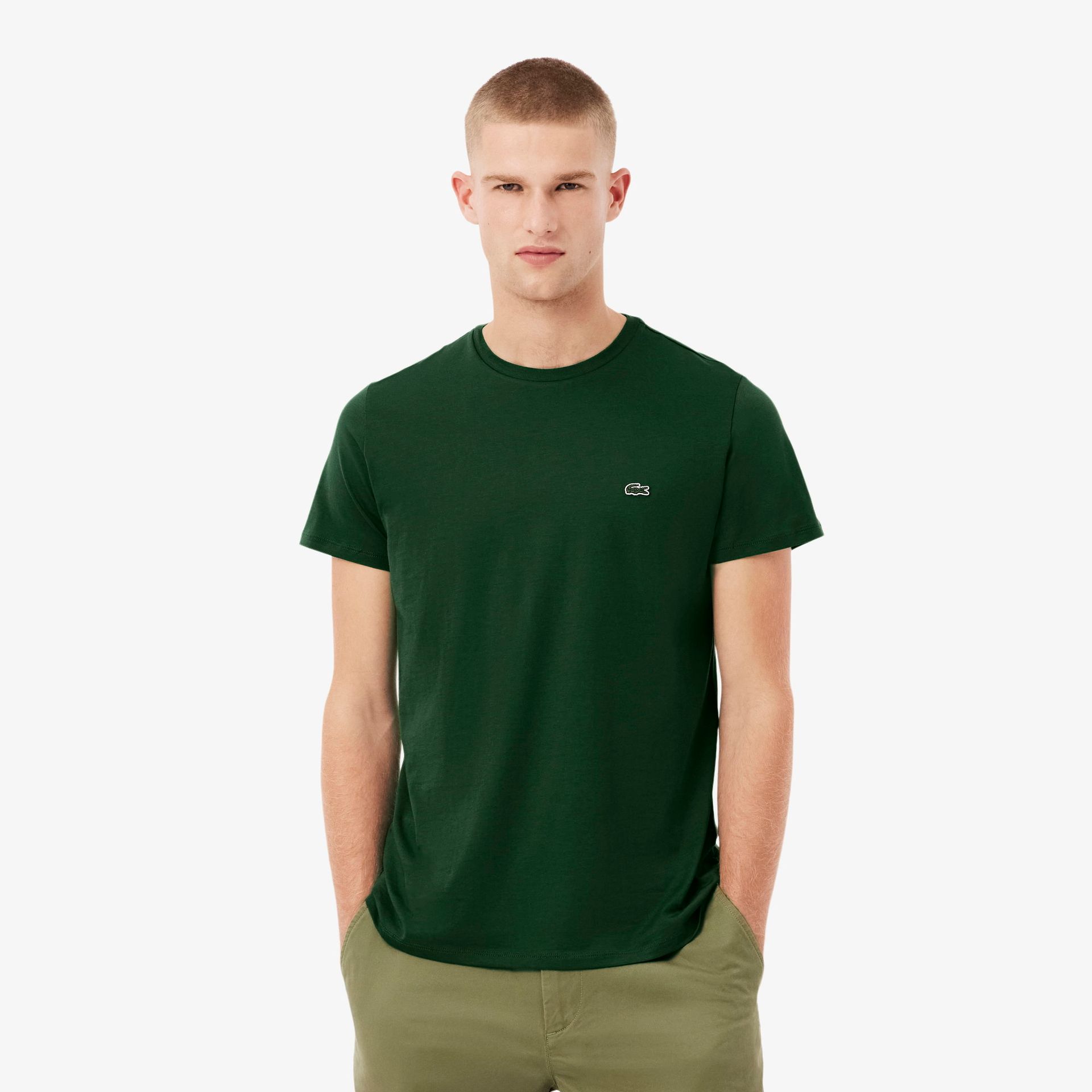Lacoste Męski T-Shirt Z Okrągłym Dekoltem Z Dżerseju Z Bawełny Pima