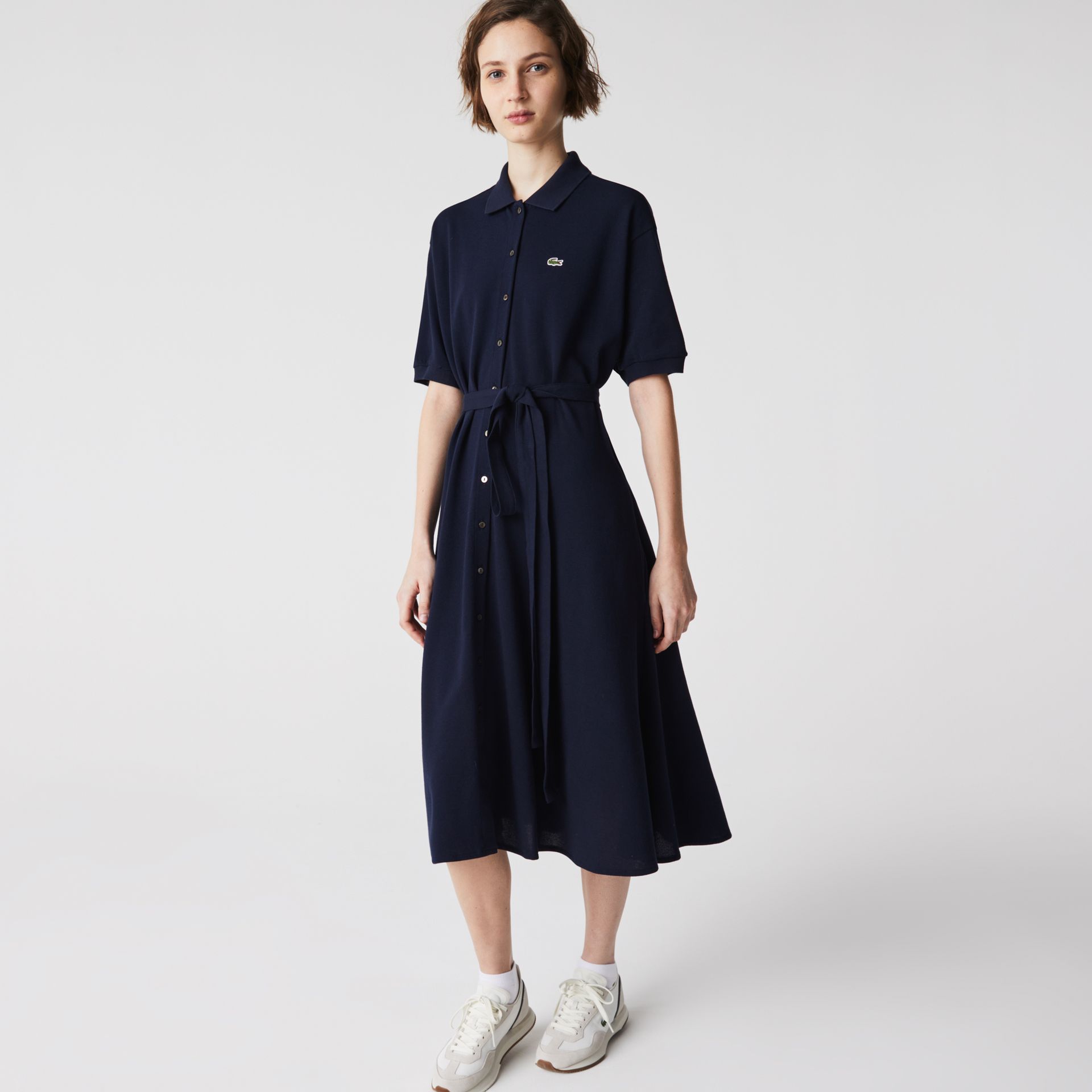 Lacoste Damska sukienka polo z bawełny piki z paskiem
