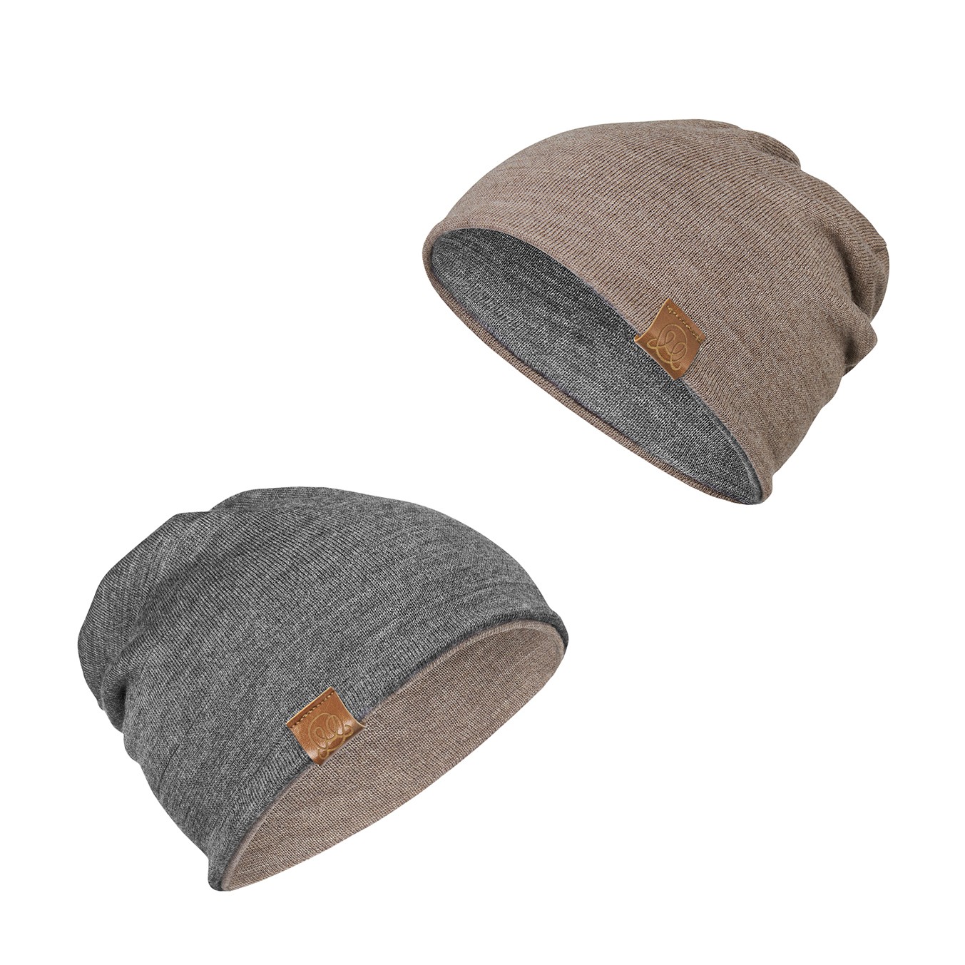 Czapka merino dwustronna - taupe-grafit 2,5-6 lat