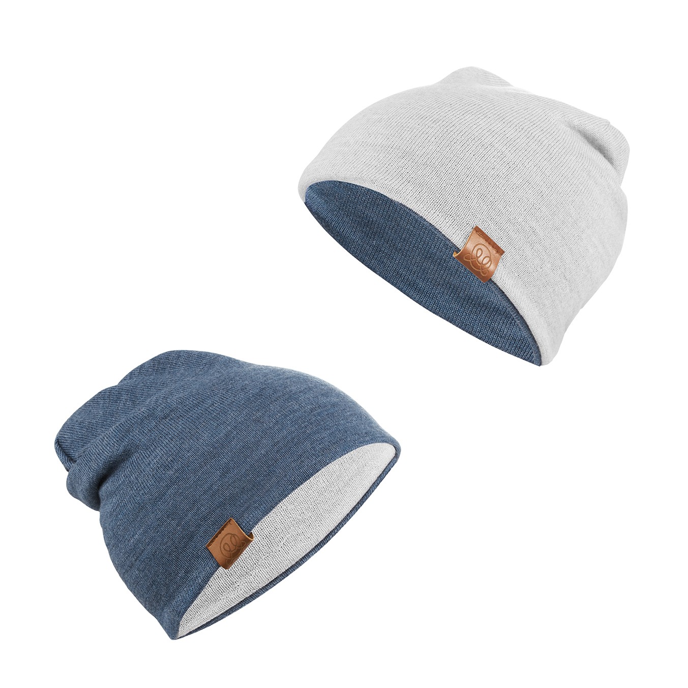 Czapka merino dwustronna - popiel-jeans 1-2 lata