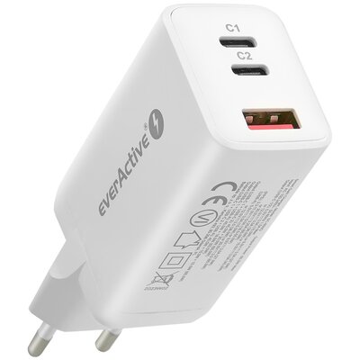EVERACTIVE ŁADOWARKA SIECIOWA GAN SC-650Q Z GNIAZDEM USB QC4+ ORAZ 2X USB-C PD PPS 65W SC-650Q