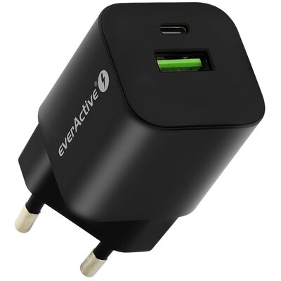 Ładowarka sieciowa everActive GaN SC-390QB z gniazdem USB QC3.0 oraz USB-C PD PPS 30W
