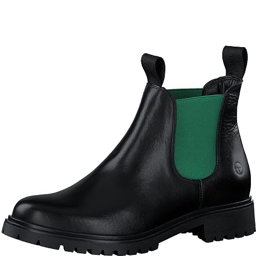 Tamaris Damskie 1-1-25070-41 modne kozaki, BLK LEA./zielone, 39 EU, Blk Lea Green, 39 EU