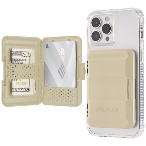 Pelican Magnetyczny portfel i etui na karty, wytrzymały, zatrzaskowy portfel MagSafe, zdejmowany portfel na iPhone'a 14 Pro Max, 14 Pro, 14, 13 Pro Max, 13 Pro, 12 Pro Max, Desert Tan