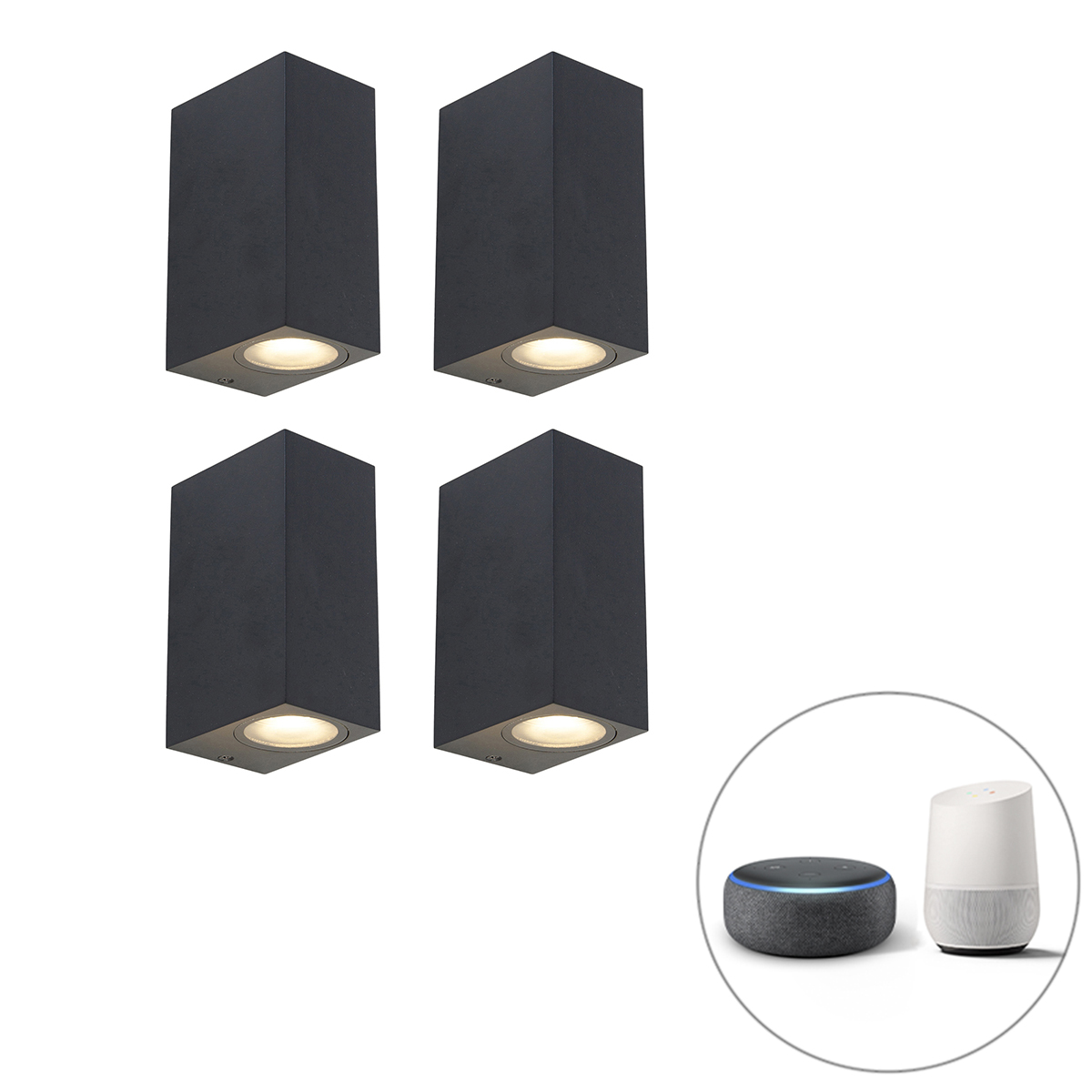 QAZQA Zestaw 4 inteligentnych kinkietów czarnych IP44 w tym 8 WiFi GU10 - Baleno
