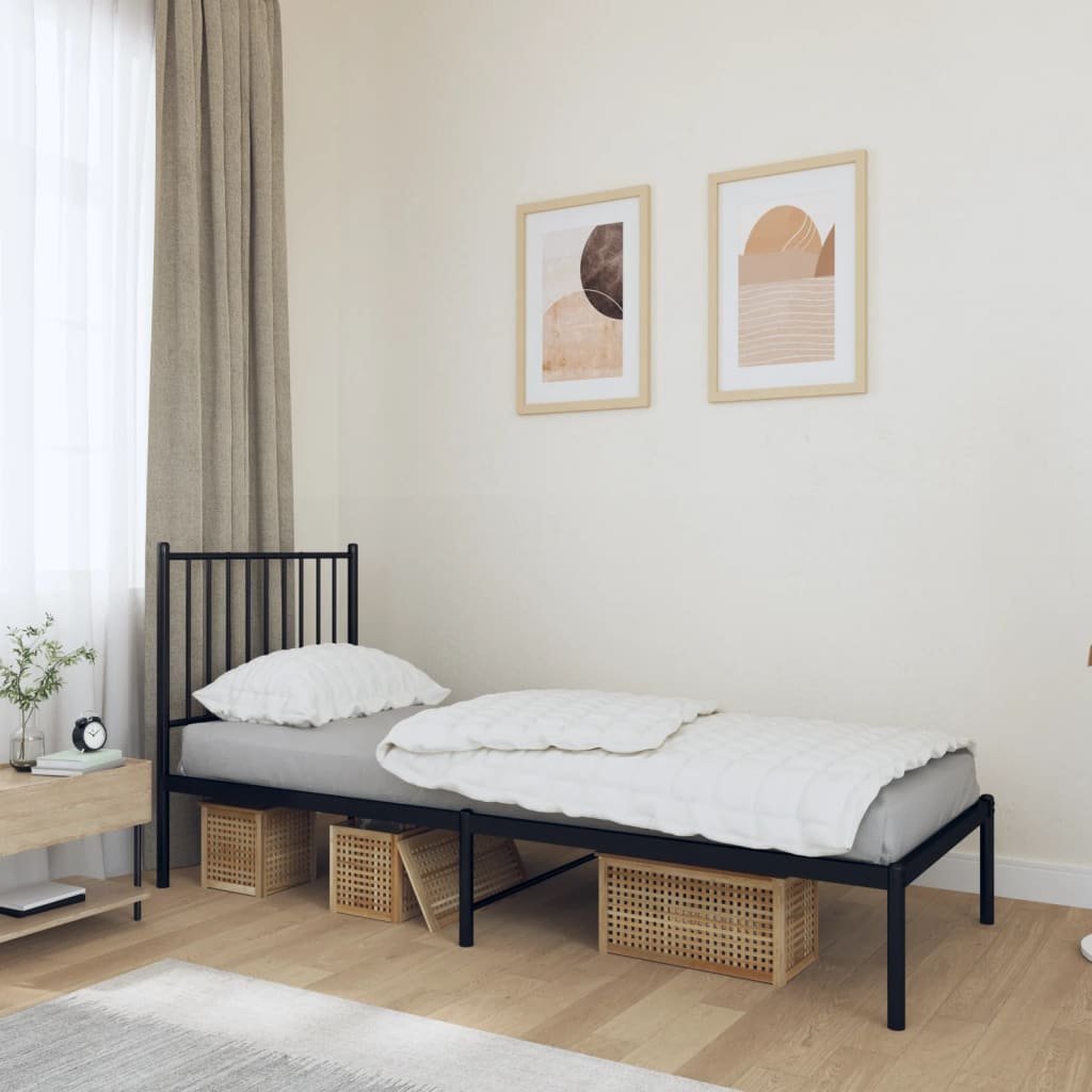 Metalowa rama łóżka z wezgłowiem, czarna, 80x200 cm Lumarko!