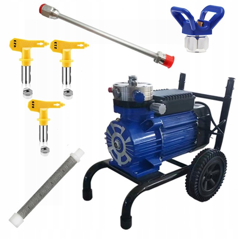 Rosfix Agregat Malarski Strong Blue Storm Sbs03 + Lanca 30Cm + Osłona Dyszy+Dysza Malarska 213 + 325 + 423 + Filtr Paluszkowy Biały 60 Mesh 1Szt.