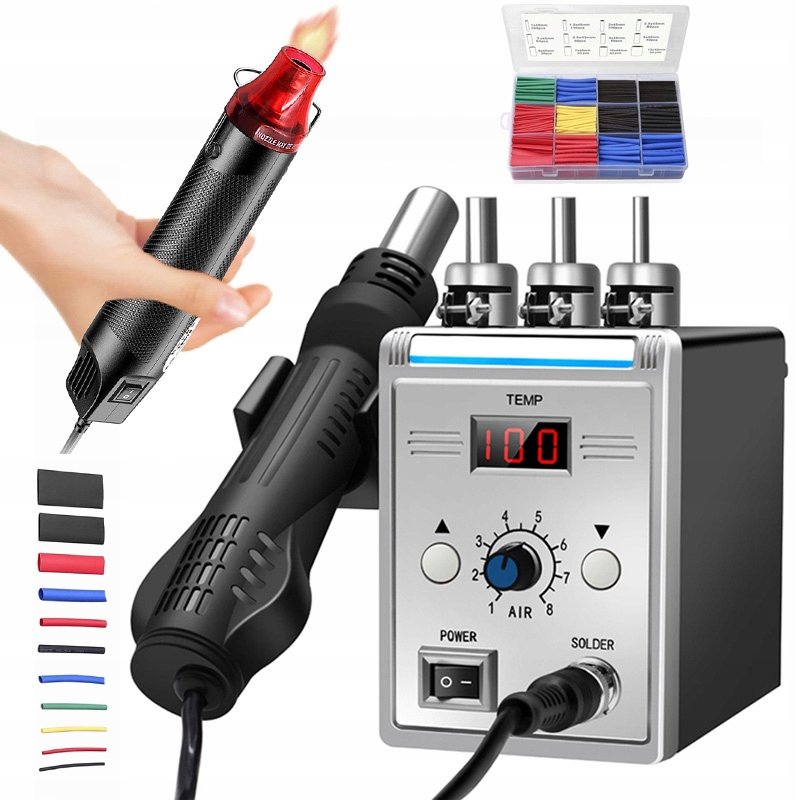 Rosfix Stacja Lutownicza Hot-Air Rosfix 858D + Rosfix Mini Opalarka Hot-Air 300W + Rosfix Zestaw Rurek Termokurczliwych 850 Szt.