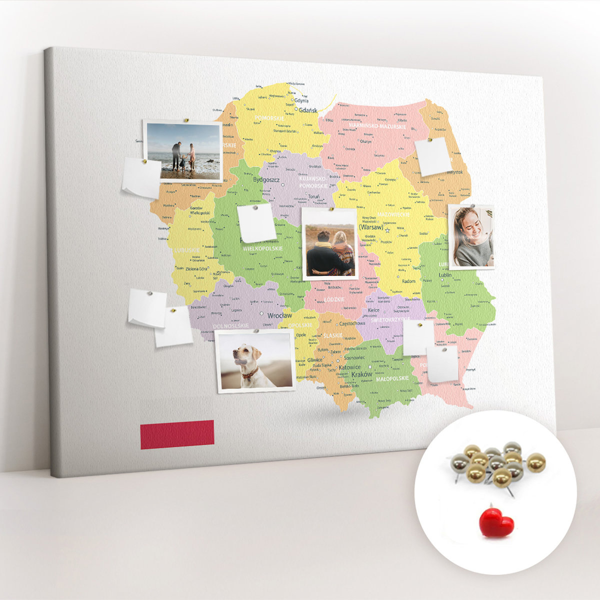 Tablica Korkowa XXL - 100x140 cm - Mapa Polski + Metaliczne Pinezki