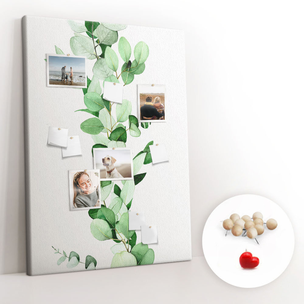 Planer na Ścianę XXL 100x140 cm + Pinezki Drewniane - Pęd roślin listki