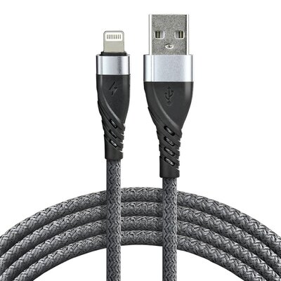 Kabel USB - Lightning EVERACTIVE 1m 2,4A pleciony szary (CBB-1IG)