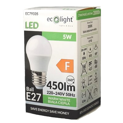Żarówka LED E27 5W G45 kulka biała ciepła