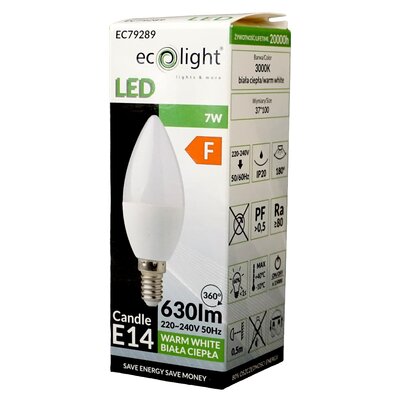 Żarówka LED E14 7W C37 świeczka biała ciepła