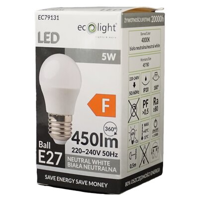 Żarówka LED E27 5W G45 kulka biała neutralna