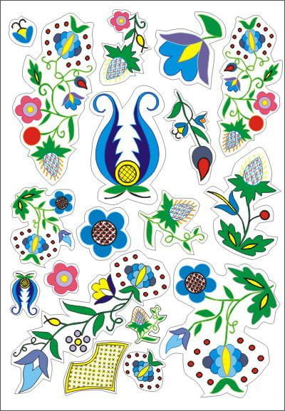 Zestaw naklejek folk - wzory kaszubskie - haft pucki