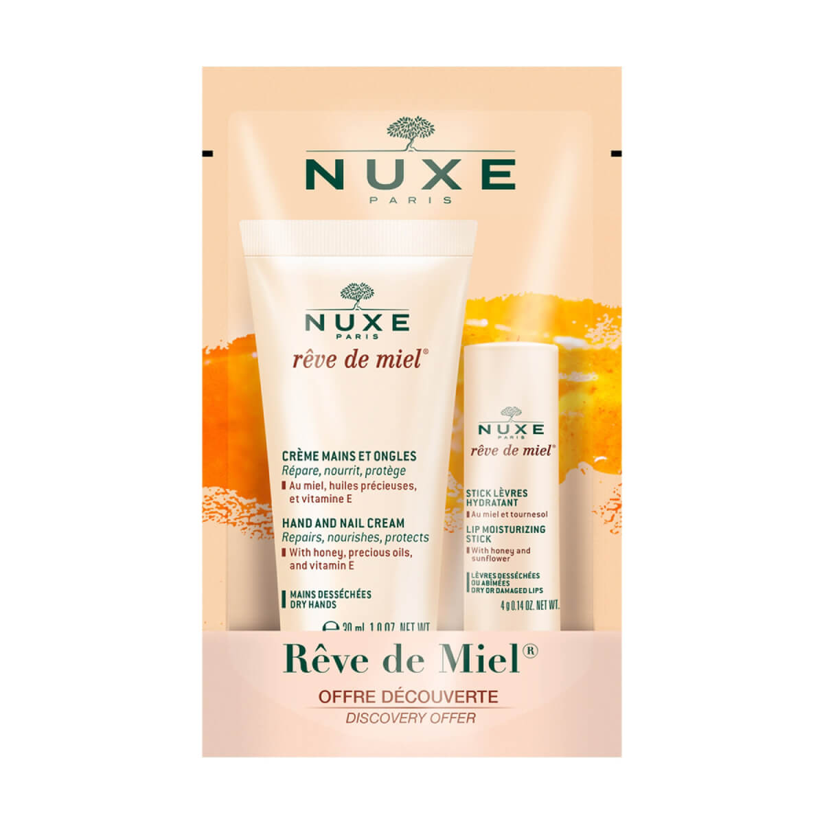 Nuxe Reve de Miel Zestaw (Krem do rąk 30ml + Pomadka do ust 4g)