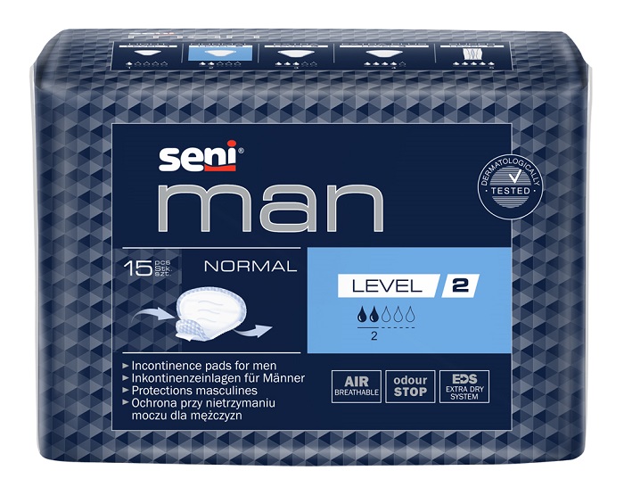 Seni, Man, Wkładki urologiczne dla mężczyzn Normal Level 2 19x23,5 cm, 15 szt.