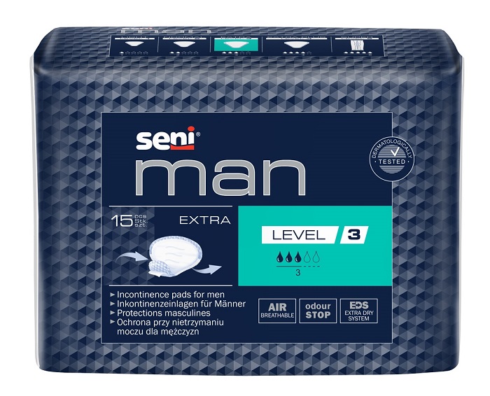 Seni, Man, Wkładki urologiczne dla mężczyzn  Extra Level 3 22,5x27 cm, 15 szt.