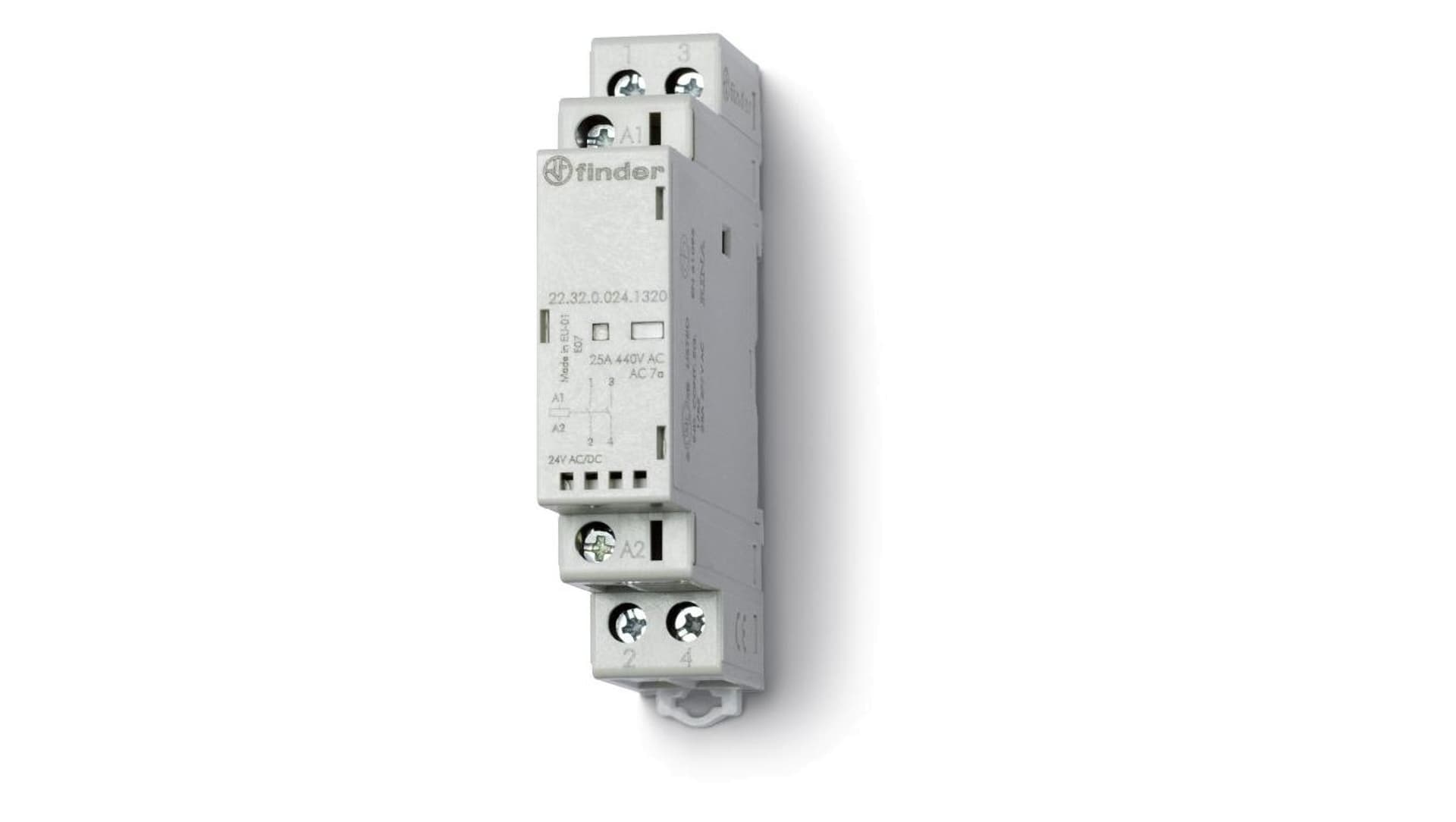 Finder Stycznik modułowy 25A 2Z 24V AC/DC, wskaźnik zadziałania + LED, styk AgNi 22.32.0.024.1320 22.32.0.024.1320