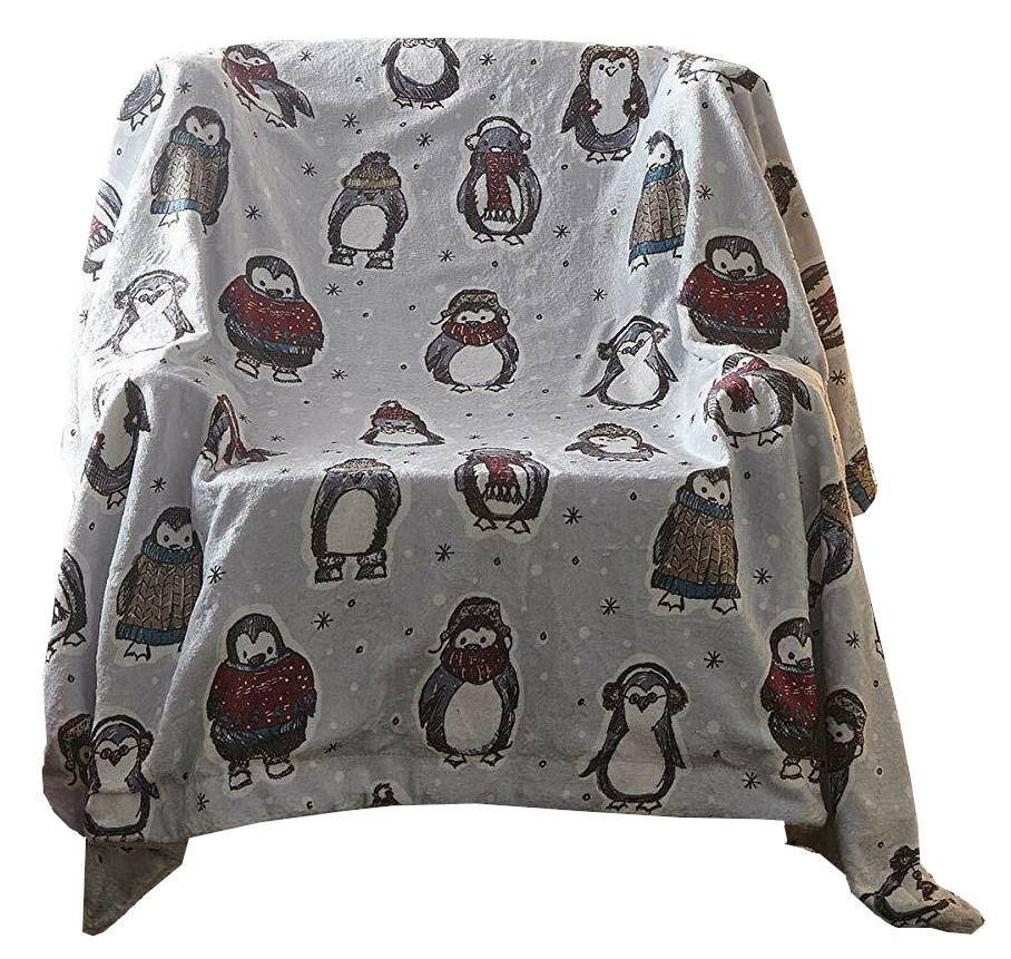 PINGWINY Święta CIEPŁY KOC świąteczny Pled SHERPA