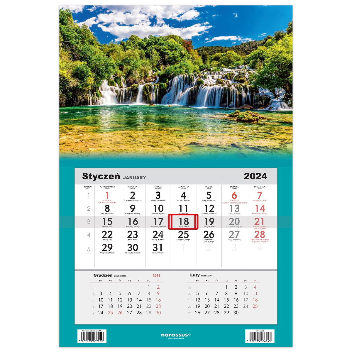 Sztuka Rodzinna, Kalendarz 2024 Jednodzielny - Wodospad
