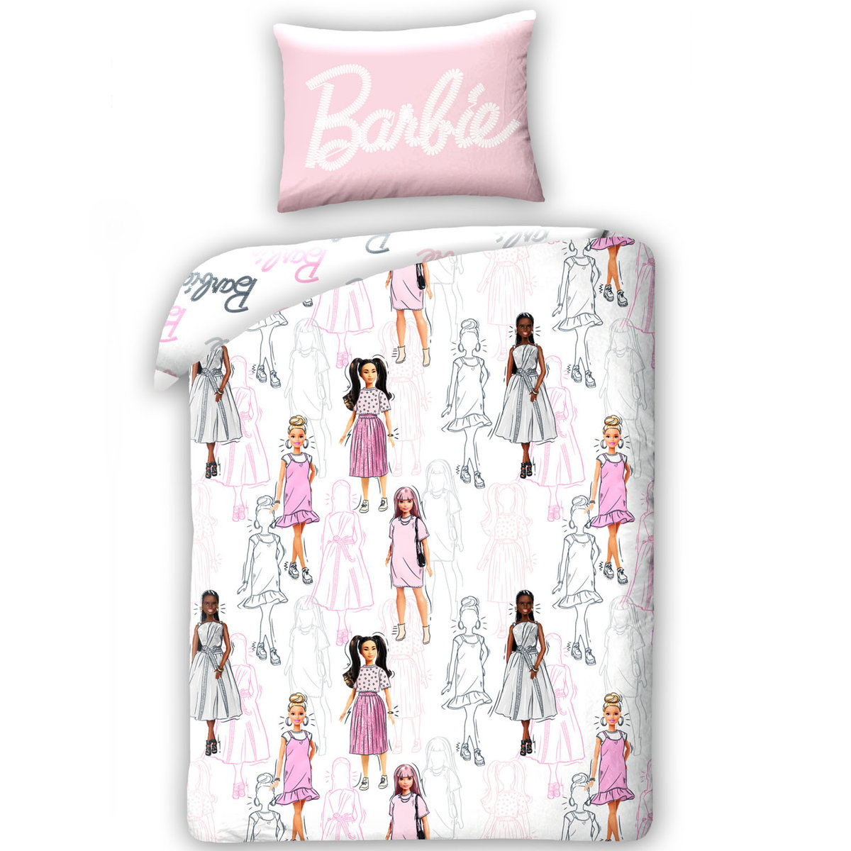 Pościel bawełniana 160x200 Lalka Barbie jasny róż