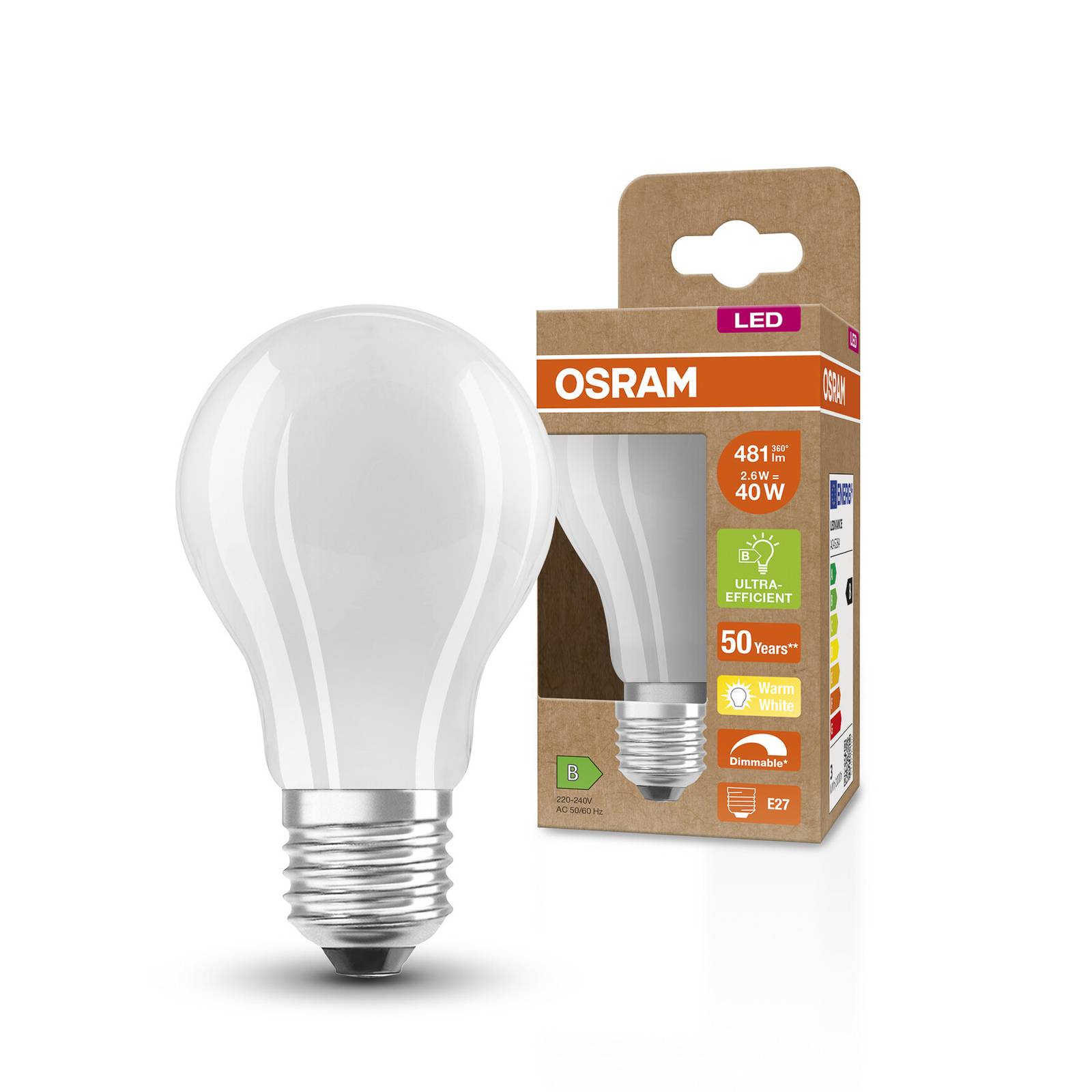OSRAM Classic żarówka LED E27 2,6W 827 matowa