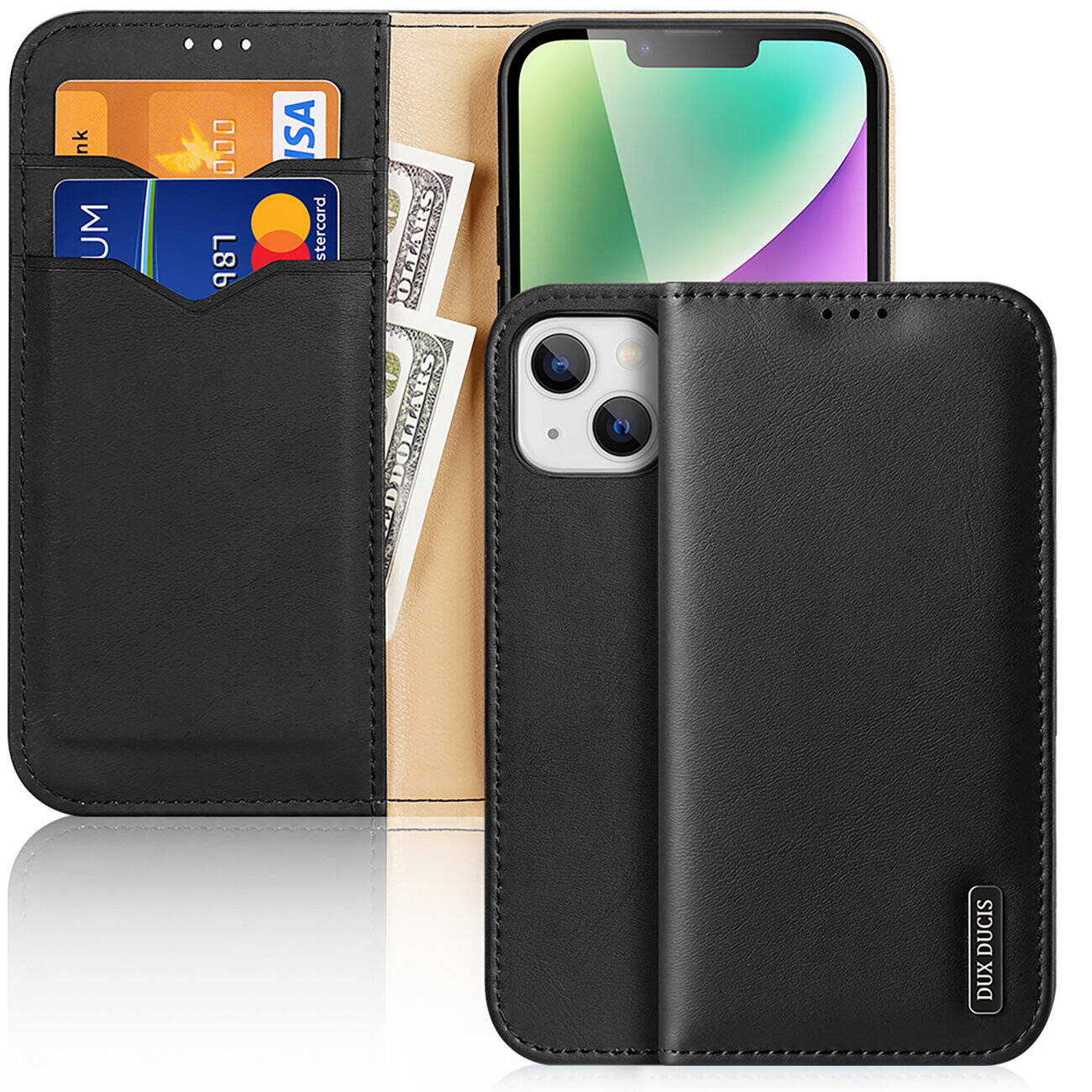 Etui z portfelem Dux Ducis Hivo z blokadą RFID do iPhone 15 - czarne