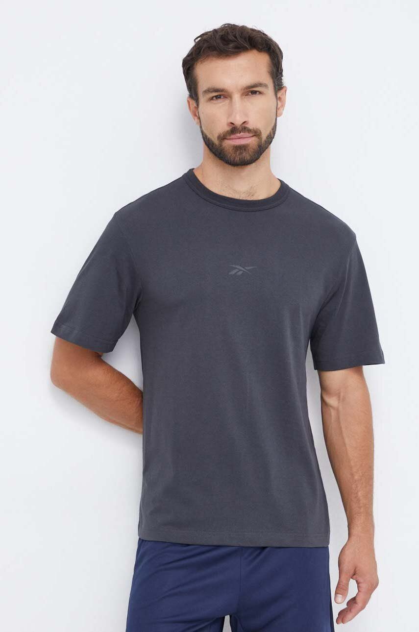 Reebok t-shirt bawełniany kolor szary z nadrukiem