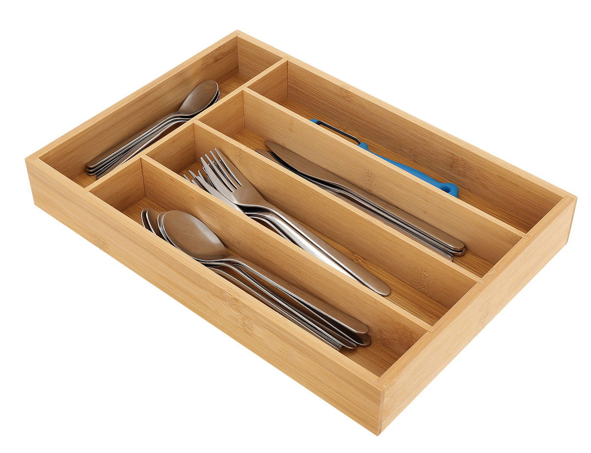 Organizer do szuflad wkład 5 przegród 36x25 bambus