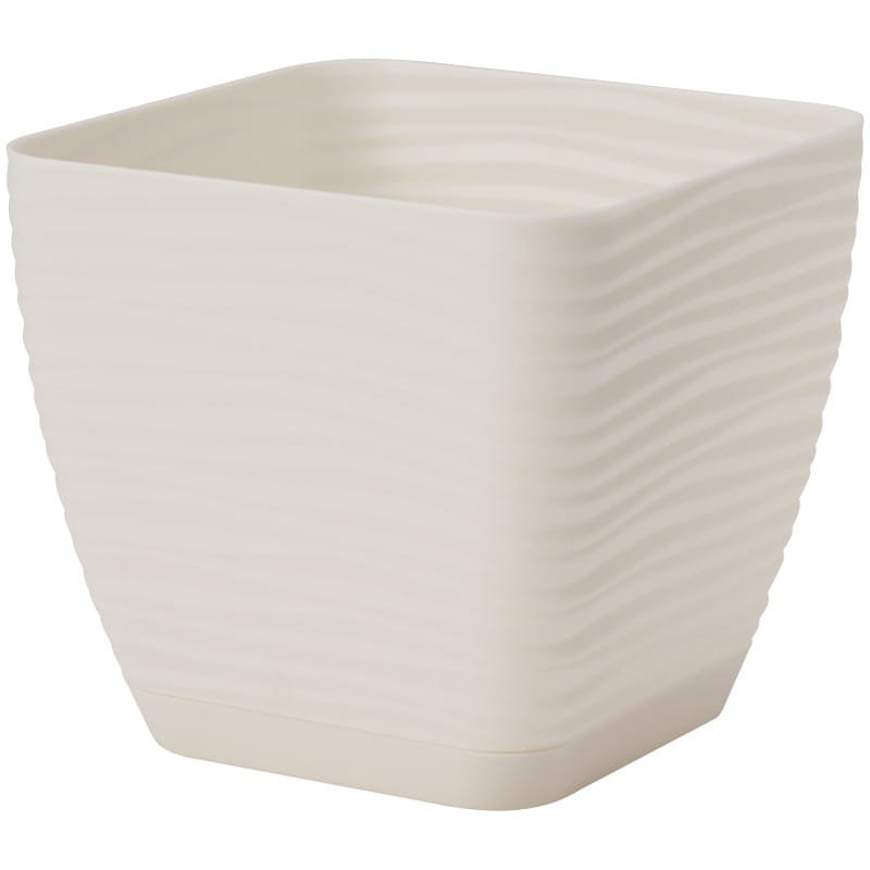 Doniczka z podstawką kwadratowa 13 cm SAHARA krem