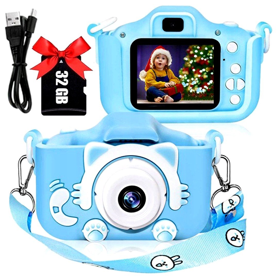 Aparat Cyfrowy Dla Dzieci Fotograficzny Kamera + Karta 32 Gb Niebieski
